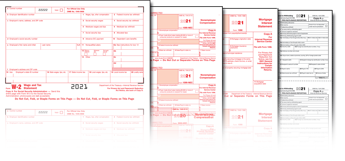 Tax Forms - 1099, W-2, 1098, ACA