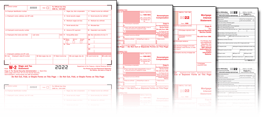Tax Forms - 1099, W-2, 1098, ACA