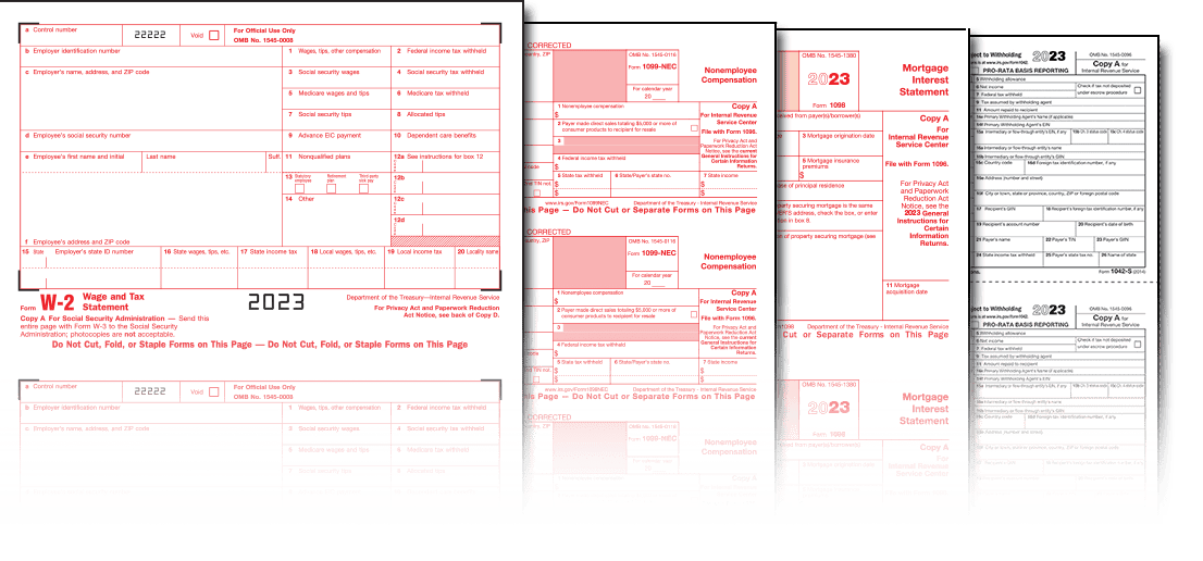 Tax Forms - 1099, W-2, 1098, ACA